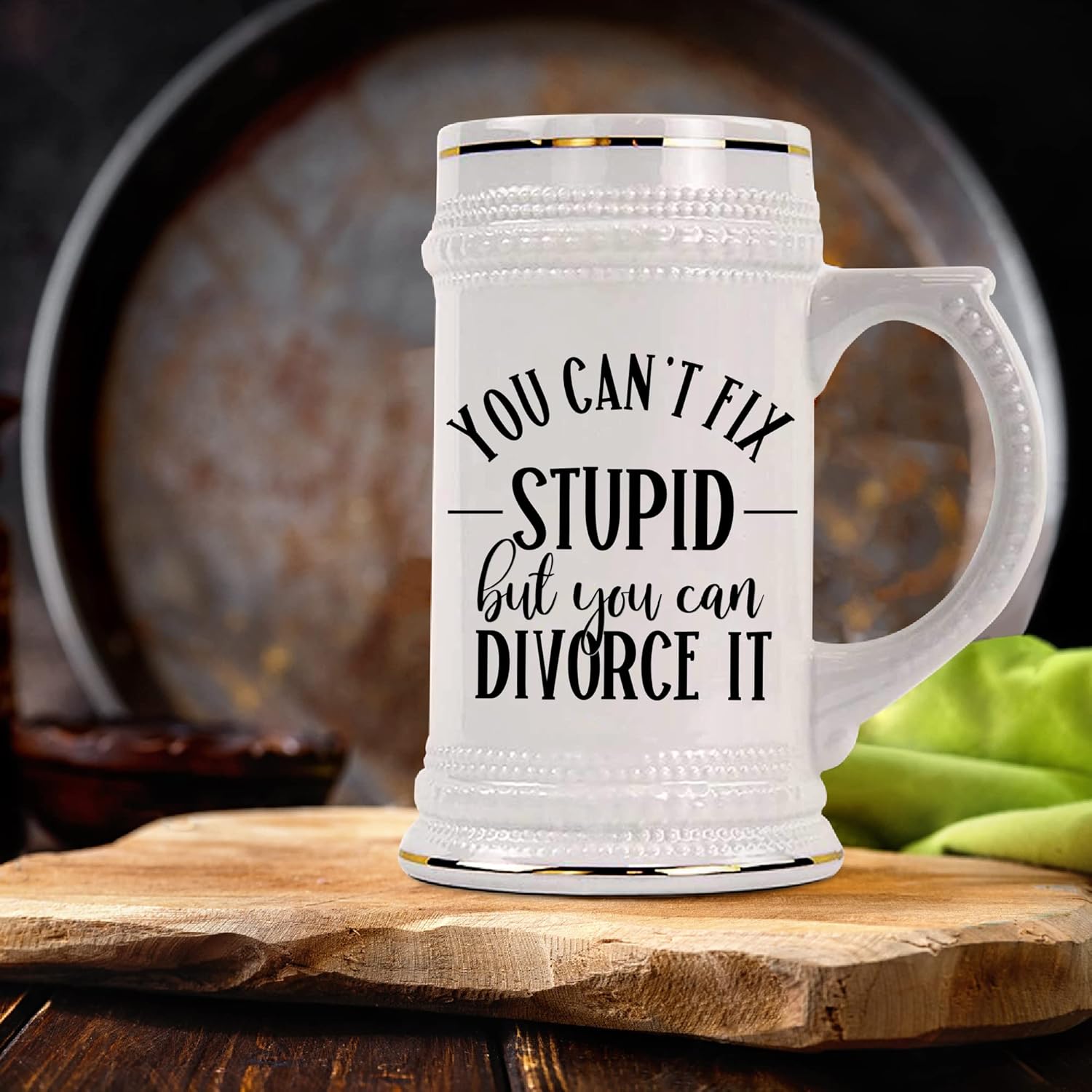 Divorce Beer Mug for Newly Divorced Friend You Cant Fix Stupid But I You Can Divorce It Funy Break Up Ideas 22 Oz. Ceramic Stein for Men or Women
