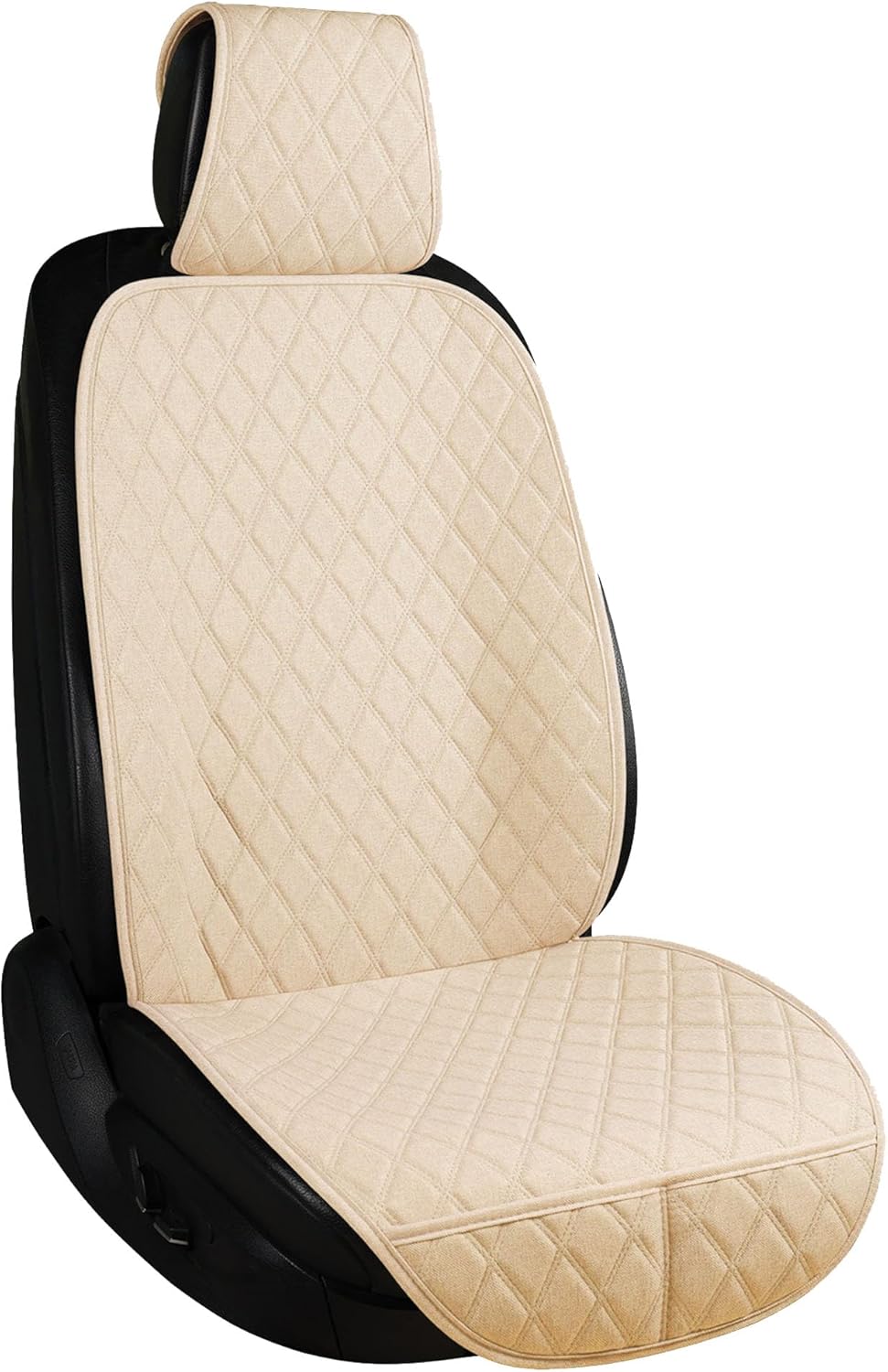 ENOGE Car Seat Cover, Front Car Seat Covers, Driver Seat Protector with Soft & Breathable Cloth Fabric for All Seasons Universal Fits Most Automotive, Van, SUV, Truck (Beige, 1 Front) Linen-Beige-3