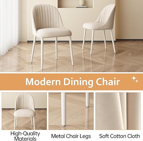 Miniatura 4 de Juego de 2 sillas de comedor color blanco crema, cómodas sillas de cocina con asiento y respaldo de alta elasticidad para sala de estar, dormitorio,