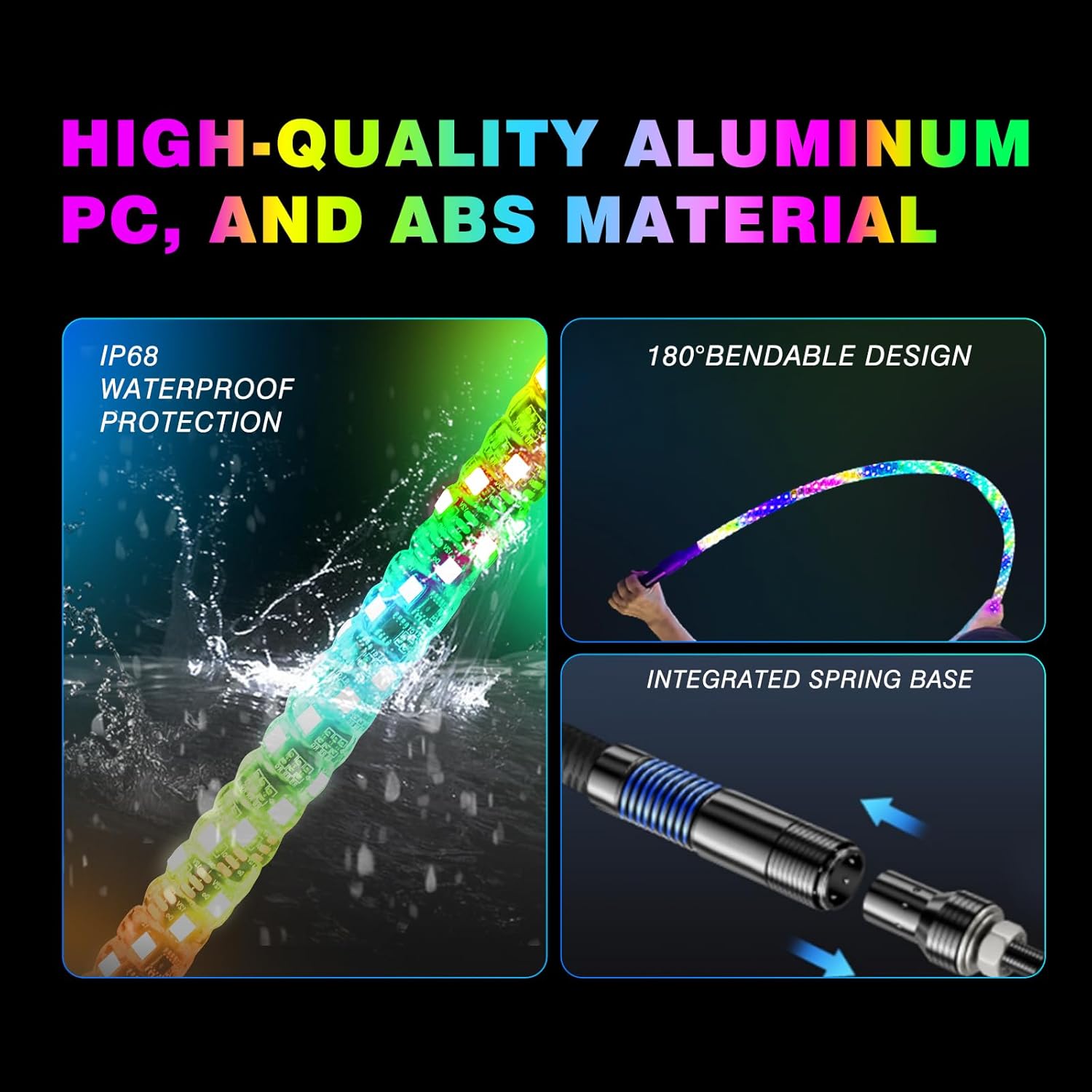 2PCS 3FT Whip Lights with Upgraded Spring Base, Spiral RGB Chasing Led Whip Lights for Side by Side, APP & Remote Control Music Led Whips with Rocker Switch for UTV ATV RZR SXS Can-Am