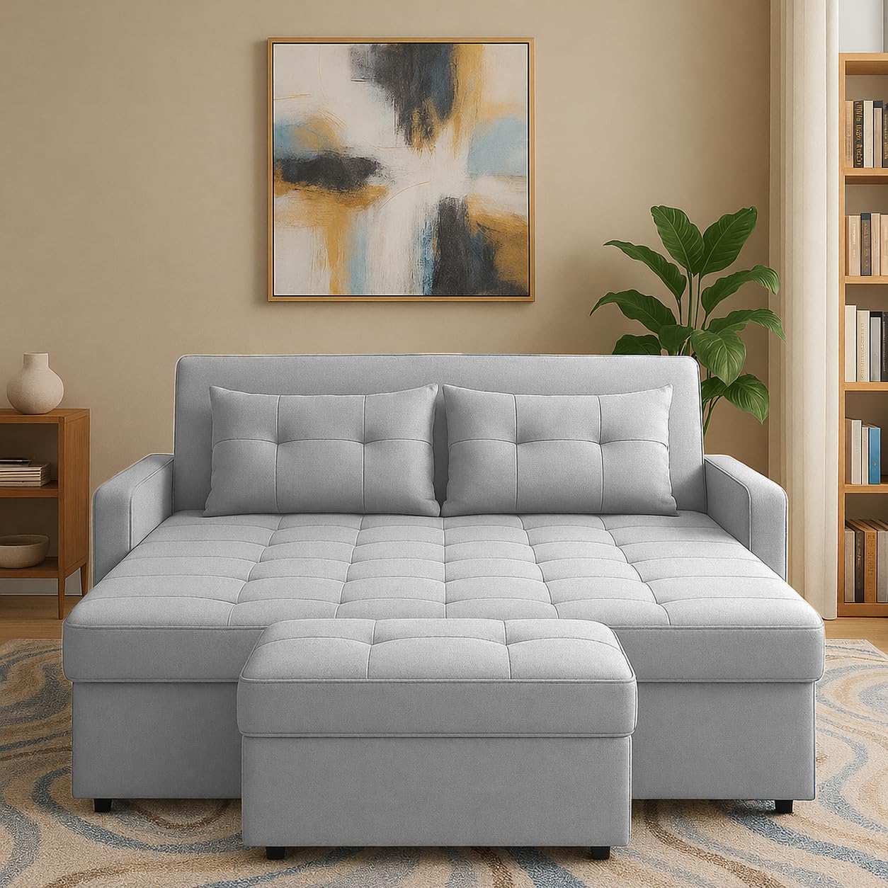 Emilio 2-Seater Sofa Cum Bed for Living Room, Office & Home with Center Table | Premium Fabric Pull-Out Sofa Set with 1 Year Warranty | Space Saving Convertible Sleeper Sofa | Grey Colour-image-29
