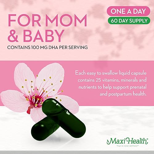 Miniatura 6 de Maxi Health - Vitaminas prenatales metil prenatales DHA para mujeres, formuladas por médicos, kosher, multivitamínico prenatal sin gluten con 25