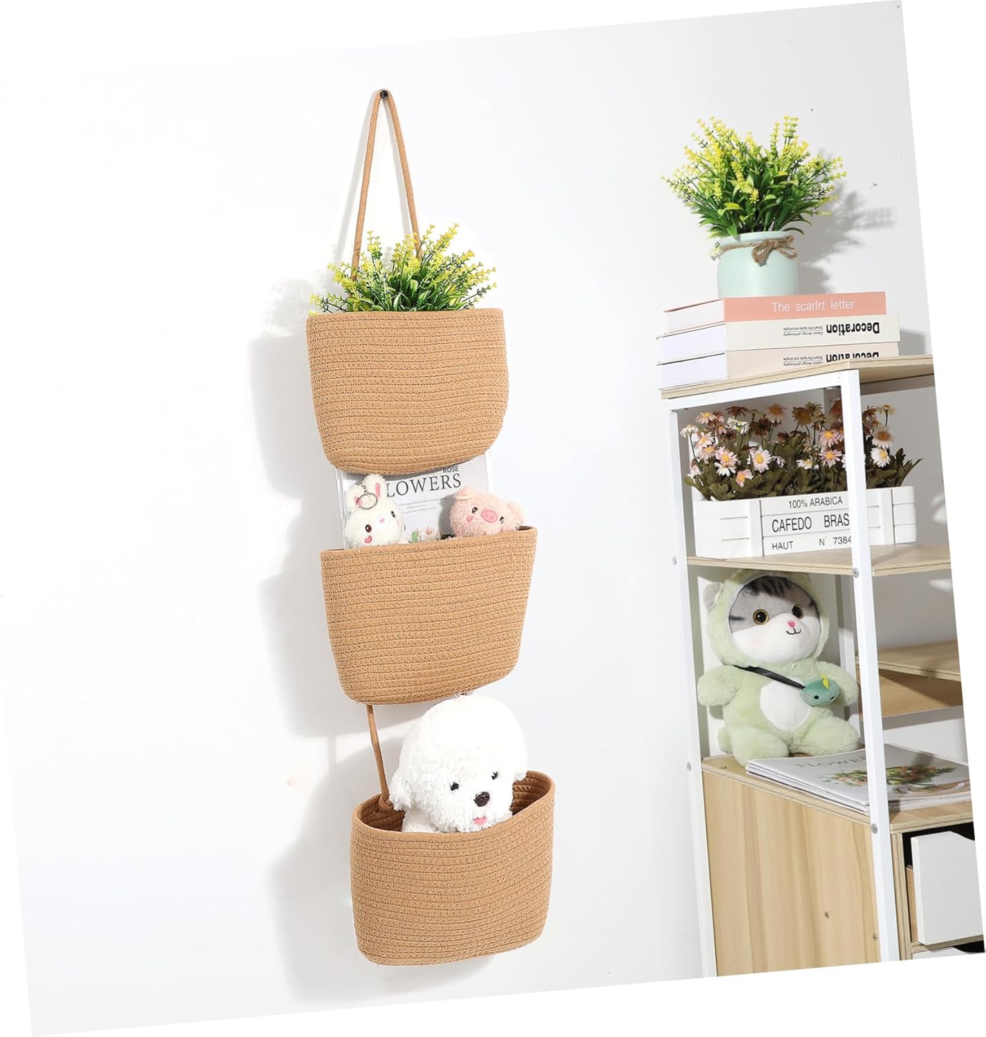 STOBAZA Cotton Rope Wall Basket Hanging Storage Basket Decorative Organizer Wall-mounted Storage for Kitchen Nursery