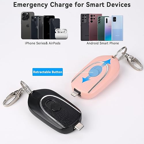 Miniatura 3 de GAIDEGA Cargador portátil con llavero para iPhone, 2 conectores integrados iOS y Android, mini cápsula de energía de emergencia, 100% de capacidad