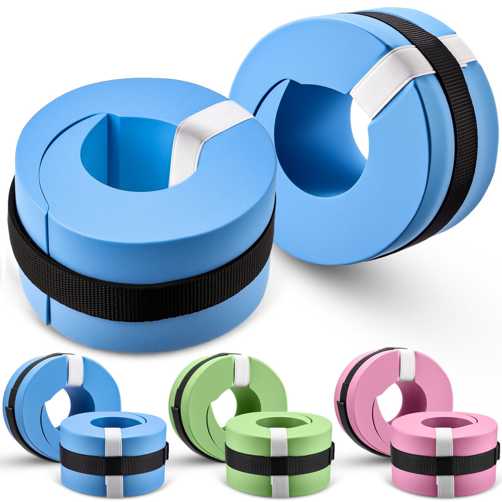 Wettarn 6 Pcs Foam Aquatic Cuffs for Adults Water Ankle Weights for Pool Exercise Swim Aquatic Ankle Cuffs EVA Arms Belt Adjustable Webbing for Swim Equipment, Quick Wear and Release, Blue Pink Green