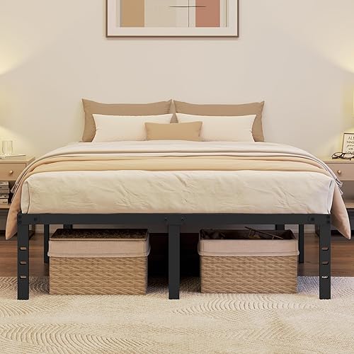 Miniatura 3 de Yaheetech Base de cama tamaño Queen de 14 pulgadas, plataforma de metal duradera con soporte de acero resistente, base de colchón antideslizante de