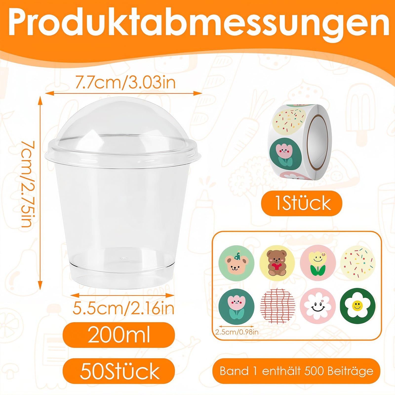 50 tazze da dessert, 200 ml, in plastica con coperchio, riutilizzabili, rotonde da dessert in plastica, per la casa, dessert, mousse budino