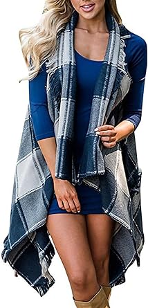 Inorin Womens Plaid Cardigan Vest Sleeveless Christmas Long Outfits
