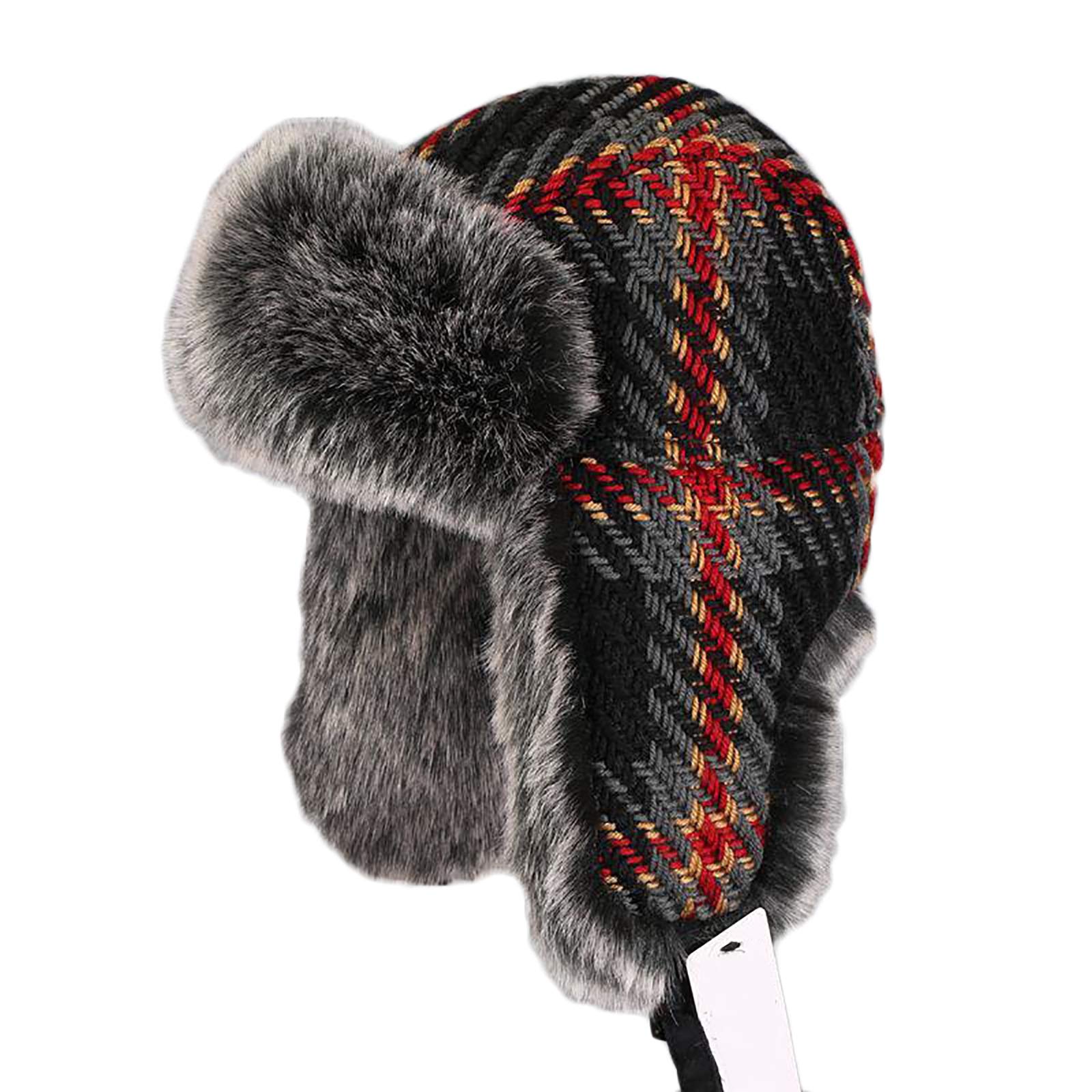 Cappelli Invernali, Cappello Cappello da Aviatore Cappello con paraorecchie in Pelliccia Sintetica Caldo Inverno per Uomo(A-60cm)
