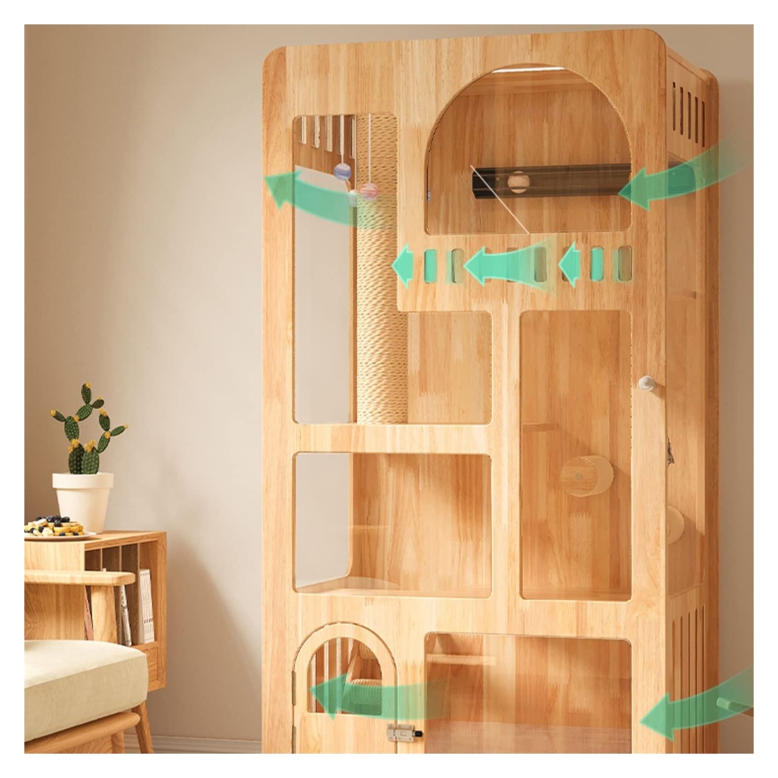 villa per gatti Gabbia for gatti in legno for con toilette for la casa, lettiera for di grandi dimensioni Per interni
