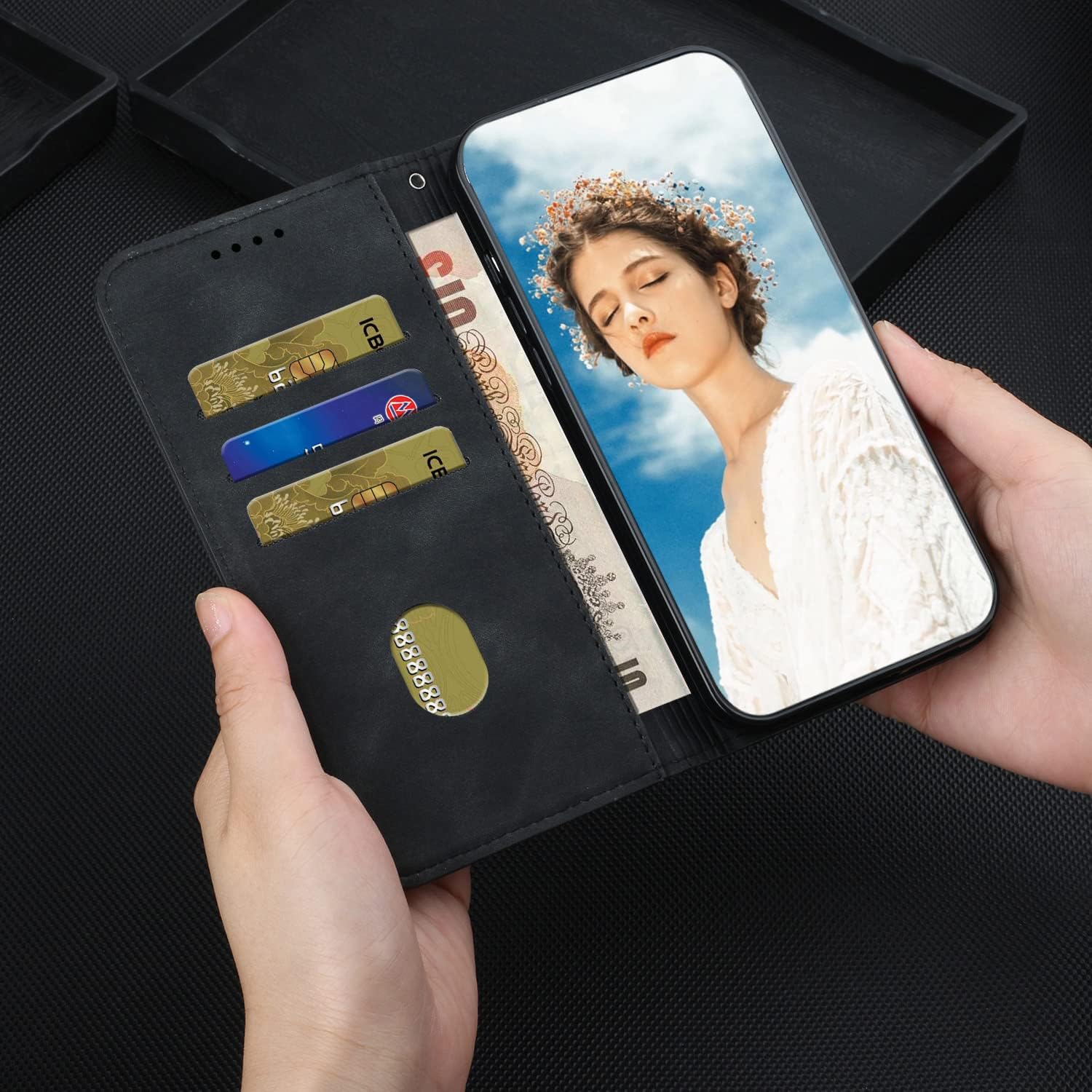 Etui do Motorola Moto Edge 50 Fusion, skórzane etui z klapką z wewnętrzną obudową TPU magnetyczny stojak z klapką kompatybilne z Moto Edge 50 Fusion - Czarny
