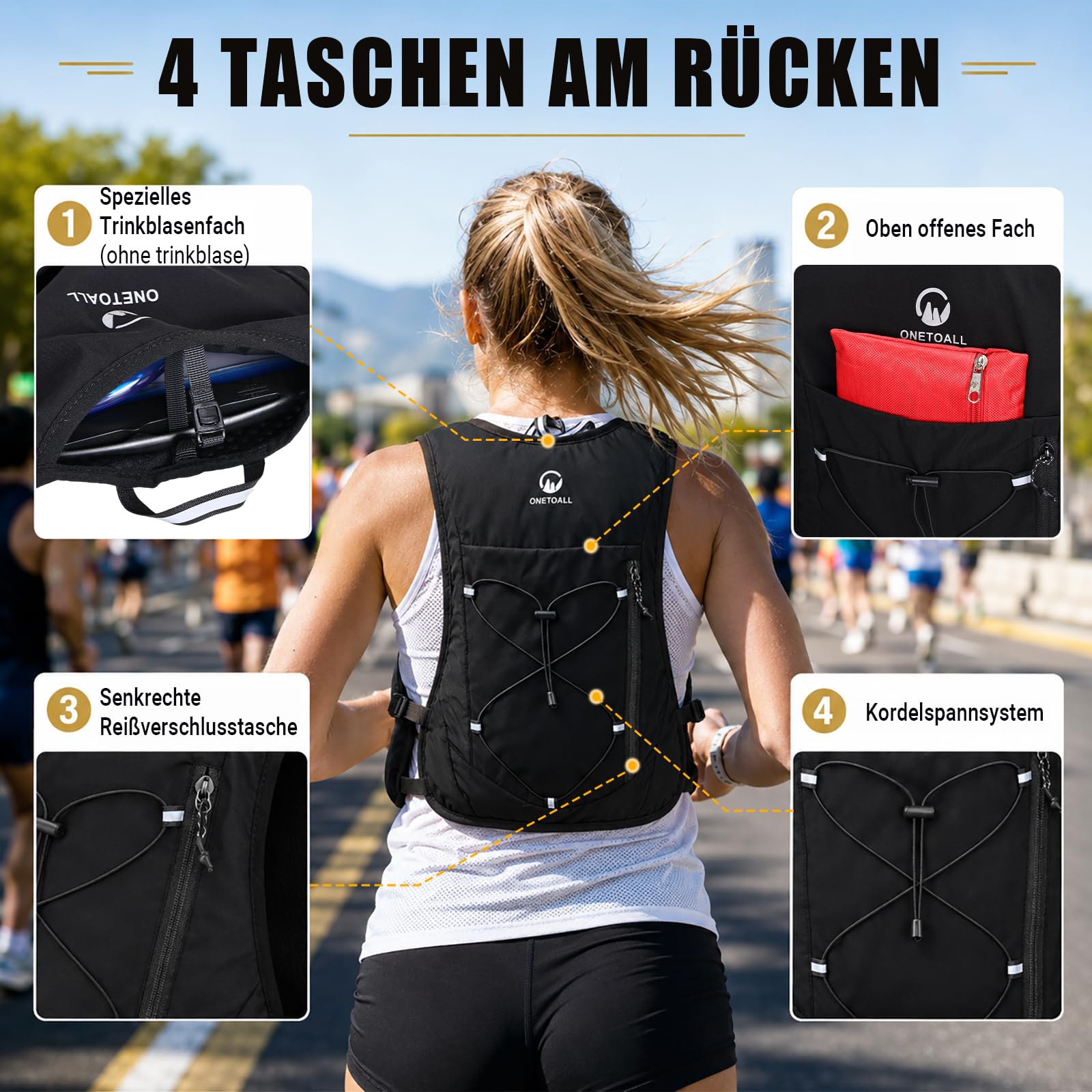 Laufweste Damen & Herren mit Zwei 500ml Trinkflaschen, Verstellbare Running Vest mit Lauflicht für bessere Sichtbarkeit, Atmungsaktiver Laufrucksack Trinkrucksack für Laufen Wandern Joggen