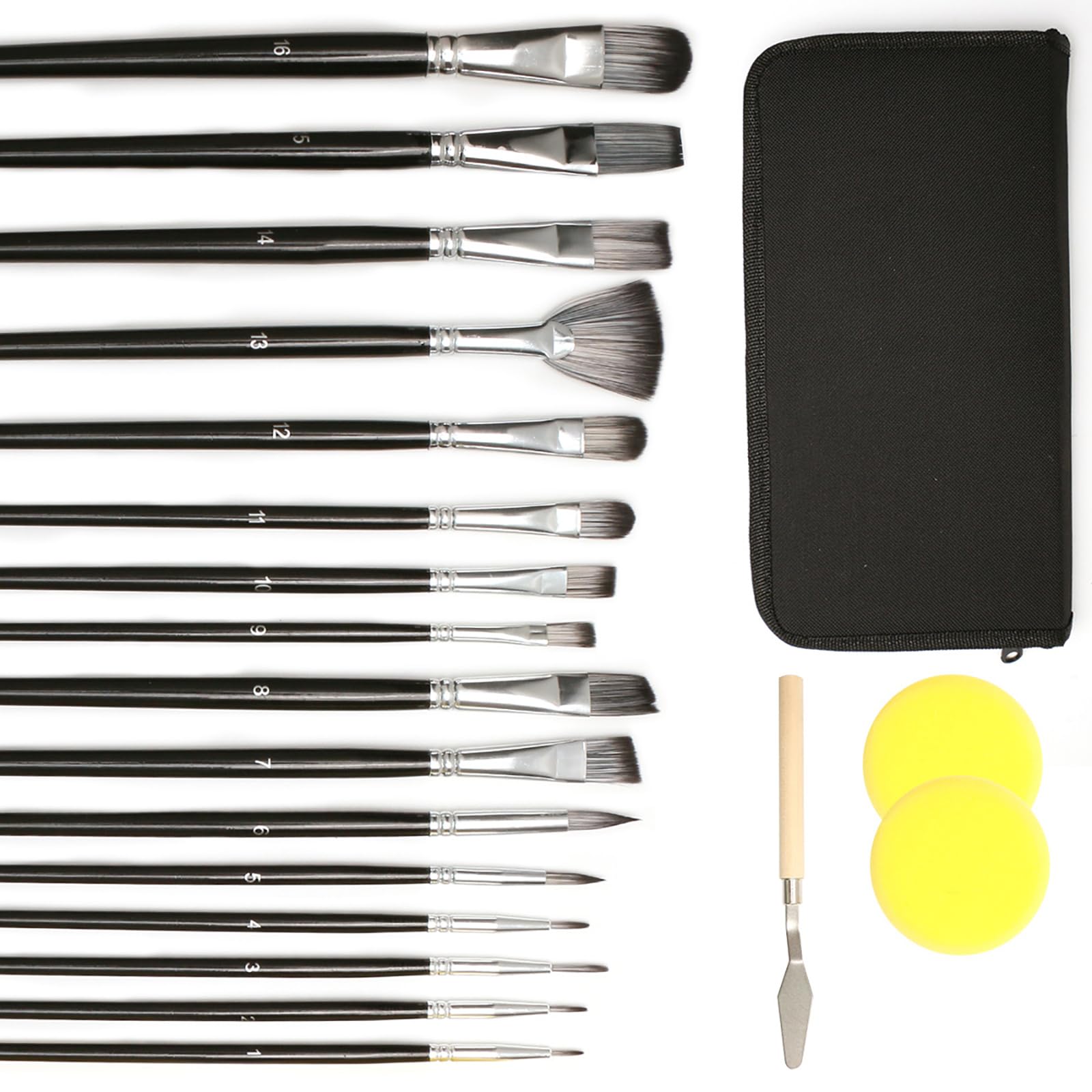 Lot de 16 pinceaux Professionnels à Poils Souples de Formes Assorties, pinceaux Polyvalents pour Artistes, pinceaux de Peinture Acrylique de qualité supérieure pour Adultes