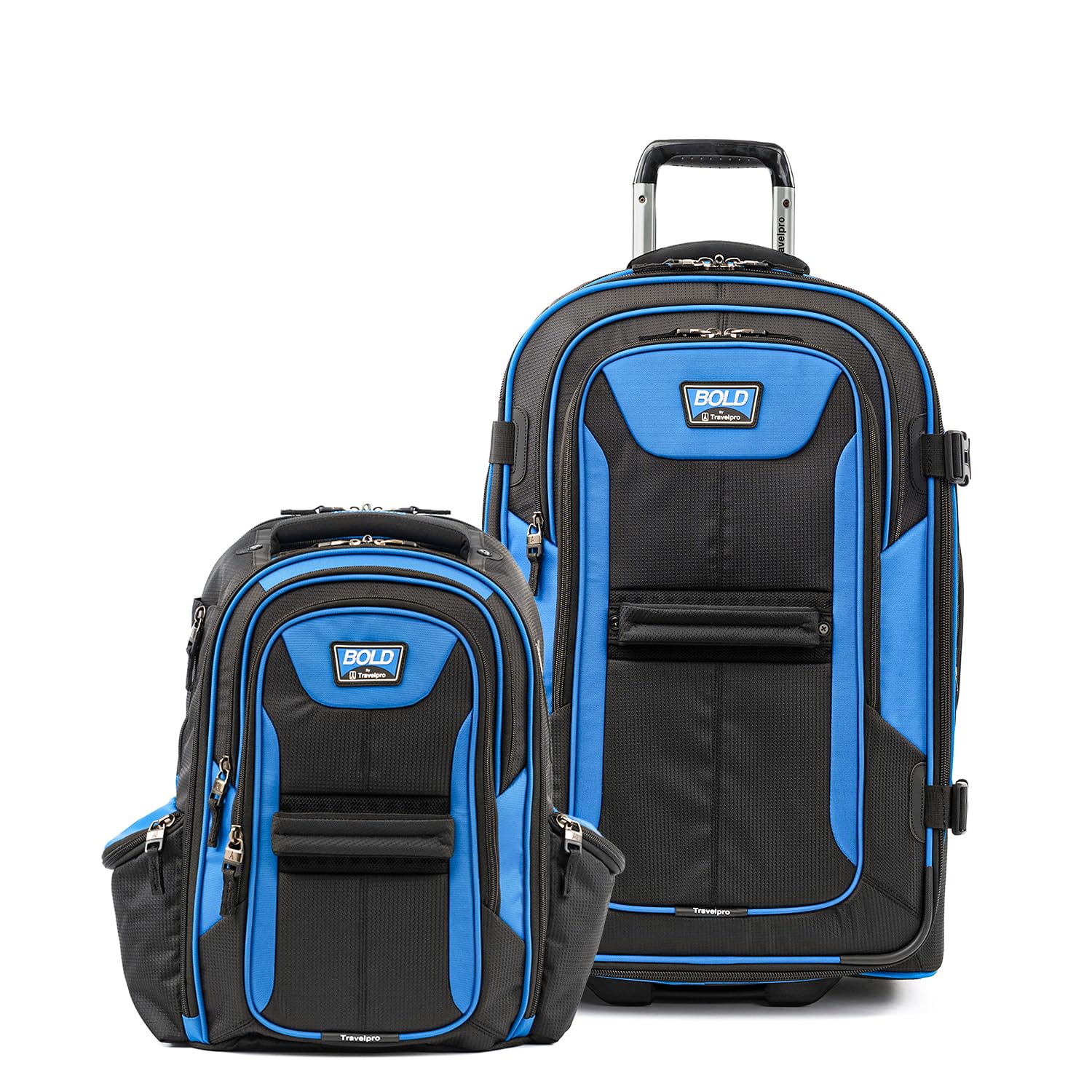 Travelpro Bold Softside 2-Piece Set — Expandable 2-Wheel Upright Medium Luggage with Backpack, Blue/Black