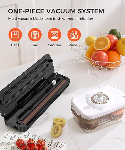 Miniatura 7 de Sellador al vacío de alimentos de 75 KPa, modos ligeros 6 en 1 secohúmedo con temporizador digital, cortador integrado de pies cúbicos, diseño