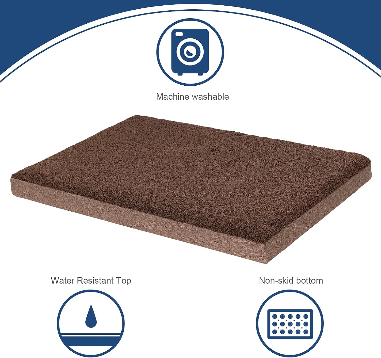 Molblly Dog Bed & Cat Bed, High-Density Egg Foam with Removable Washable & Waterproof Cover, Anti Slip, Orthopedic Joint Relief, Crate Mat, Brown, 3" Medium Size