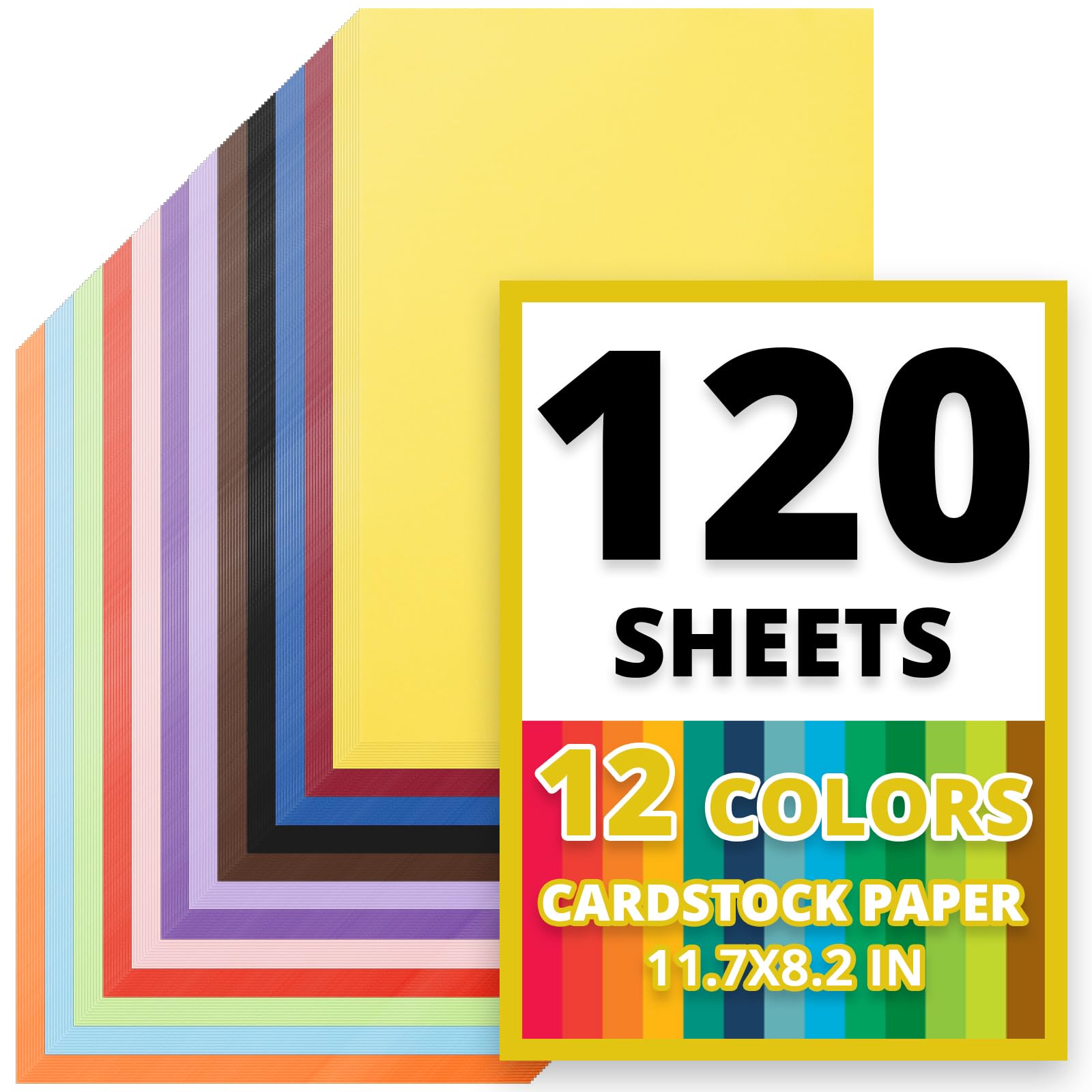 120 Sheets A4 120gsm Coloured Art Paper 12 Colours Card, 29.7 x 21cm