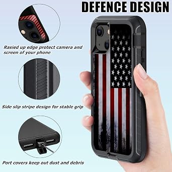 Compatible for iPhone 14 Plus Case with Screen Protector Old American Flag Design for Men Boys 3-Layer Heavy Duty Shockproof Protective Case for iPhone 14 Plus 6.7inch