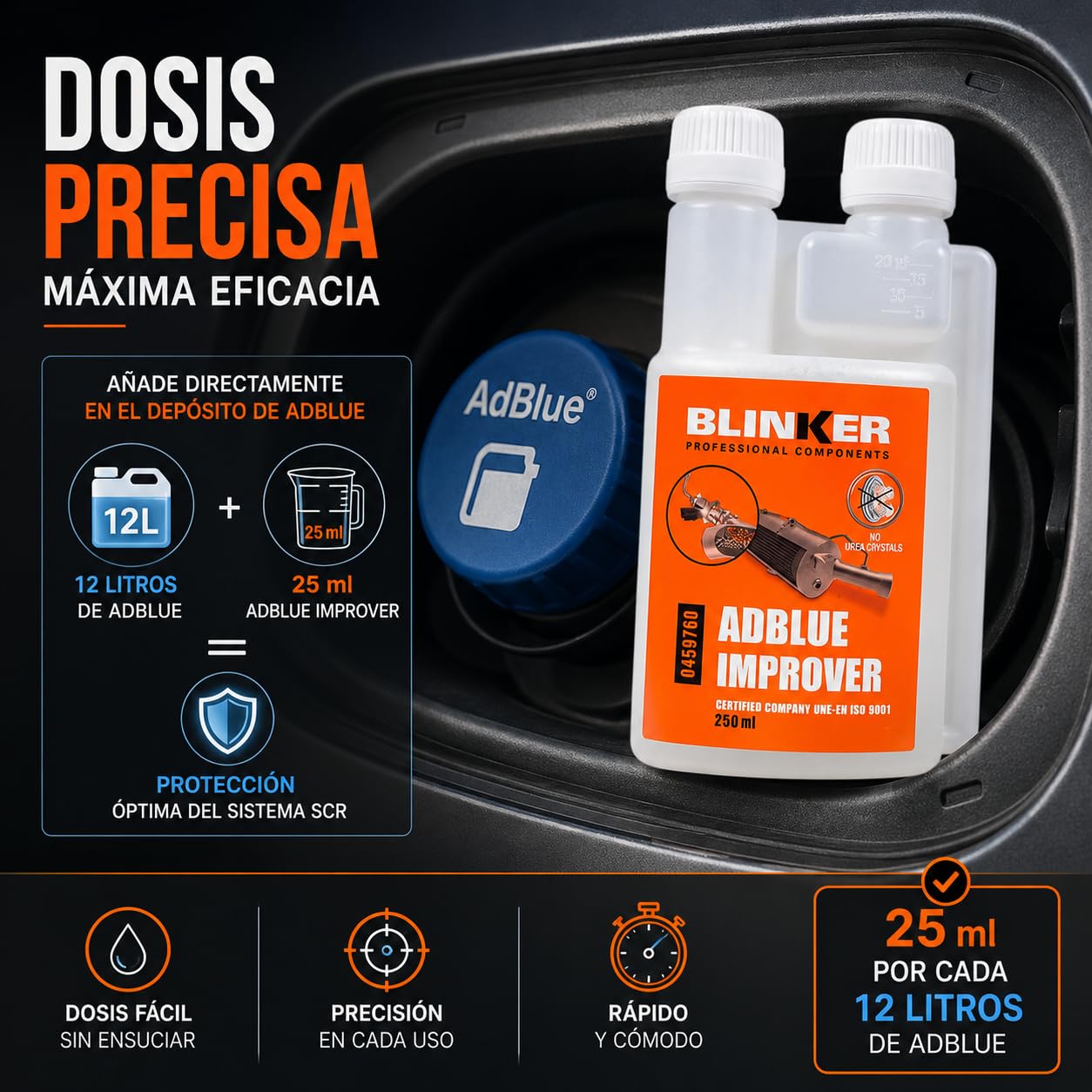 Blinker Adblue Improver, anti cristallisant Adblue, additif moteur diesel Adblue, nettoyant injecteur Adblue, 250 ml (= 120 L d'Adblue)