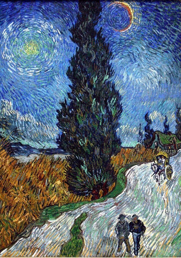 ゴッホ作 [糸杉と星の見える道] レプリカ 【公式通販】