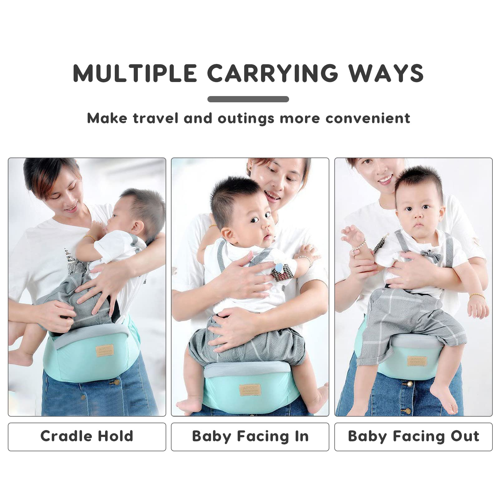 SONARIN Multifunzionale Traspirante Hipseat Marsupio,Ergonomico Marsupio Neonati Supporto del Sedile Portantina Bebè Seggiolino con Cintura di Sicurezza & Tracolla per 3-36 Mesi(Grigio)