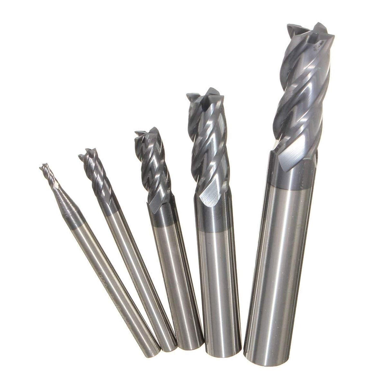 4-schneidiger Schaftfräser, 5-teiliges Set aus Hartmetall-Schaftfräsern mit geradem Schaft, CNC-Werkzeug für Metalle (2–10 mm).