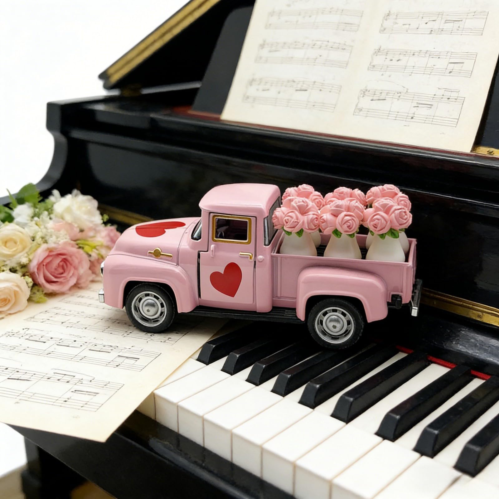 Kaeltsyn Pickup Truck Decor, Rose Auto Accessories Valentine Valentine ' s Day Heart-shaped Rose Car Ornament