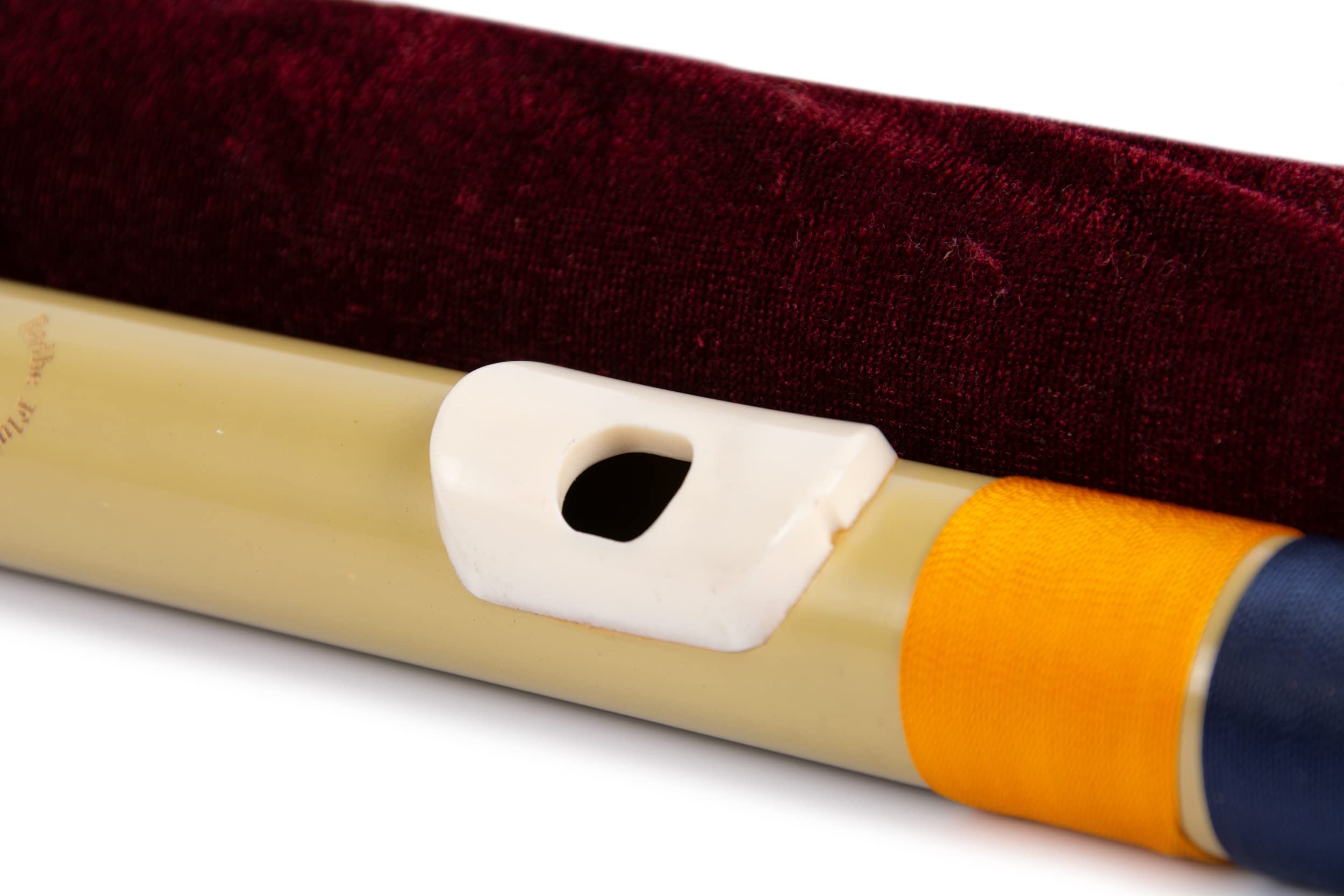 Radhe Flutes Bansuri G Natural Base pour droitier | Avec housse en velours | Tanpura A = 440 | Fibre PVC | Bleu foncé et orange