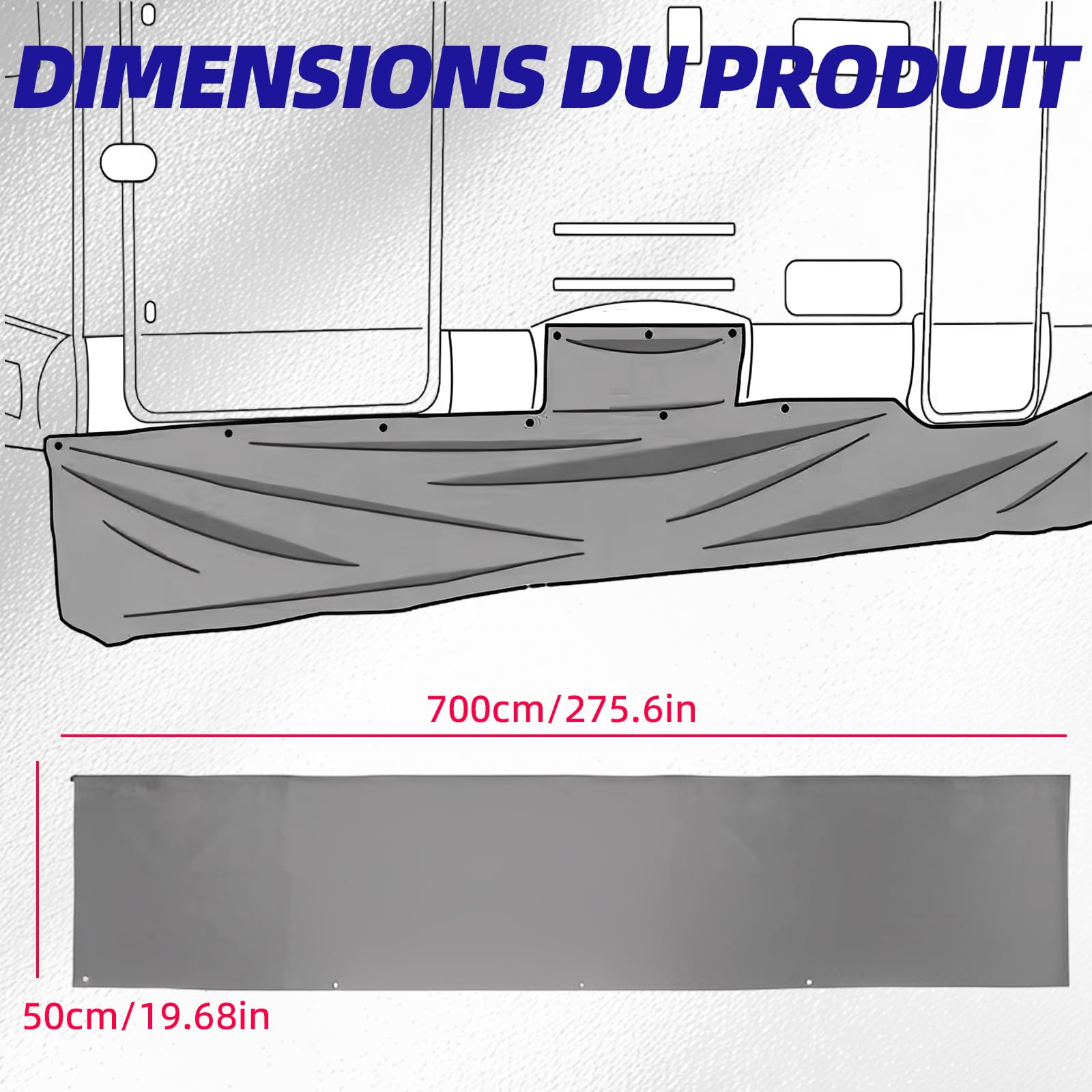 Jupe de Sol pour abri de Camping-Car, Dimensions Standard pour Camping-Cars et fourgons aménagés. Convient aux Camping-Cars et fourgons aménagés. 7 x 0,5 m.