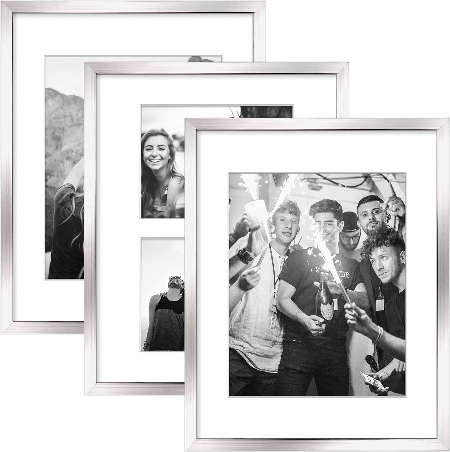 A1 Picture Frame with White Mount A1 For A2 Print Wall Poster Frame - Portrait and Horizontal (Silver)