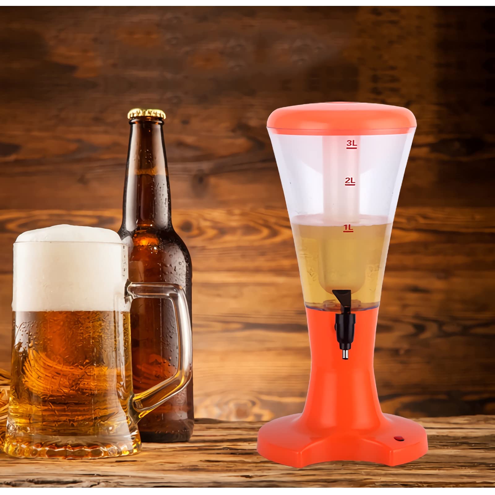 Distributore di Torri da Birra Dispenser della torre della birra 3L Dispensatore della bevanda della torre della birra fredda della birra con tubo di ghiaccio, luci del LED e rubinetto for la barra de