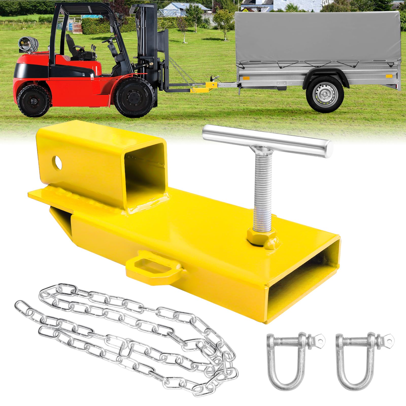 EBESTTECH Forklift Trailer Ball Hitch Attachment with Chain Yellow