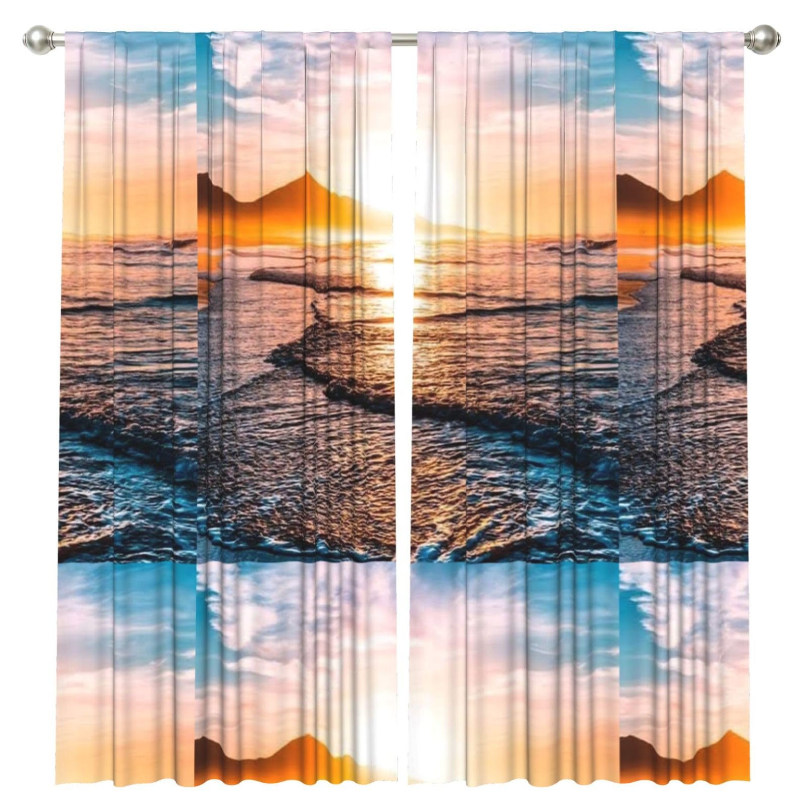 InOmak Sea Beach Sunset, 2 Panels Window Curtains 52 x 84 Inch Blackout Curtains for Living Room Bedroom