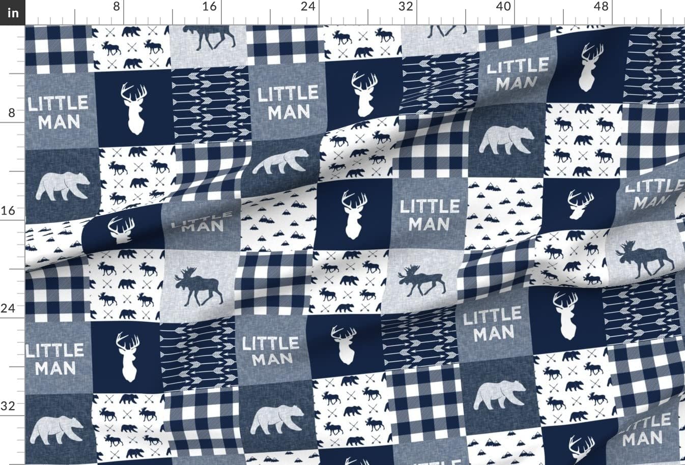 Spoonflower Fabric - Navy Blue, Woodland, Bear, Moose, Deer, Mountain, Wholecloth, Cheater Printed on Upholstery Velvet Fabric Fat Quarter - Upholstery Home Decor Bottomweight Apparel