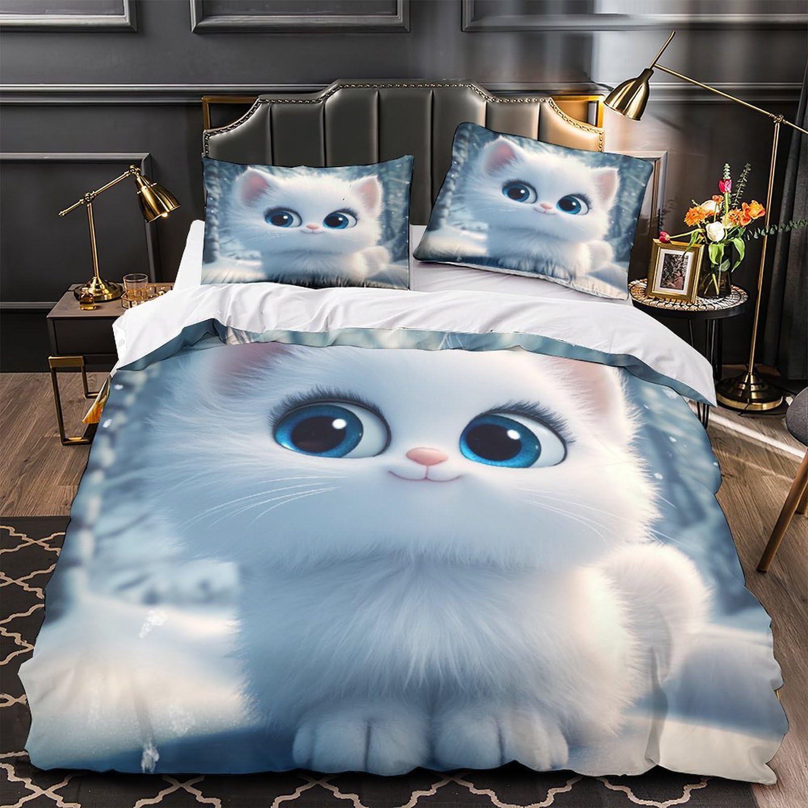 Housse de couette chaton blanc 3D pour apporter tendresse et douceur dans votre chambre