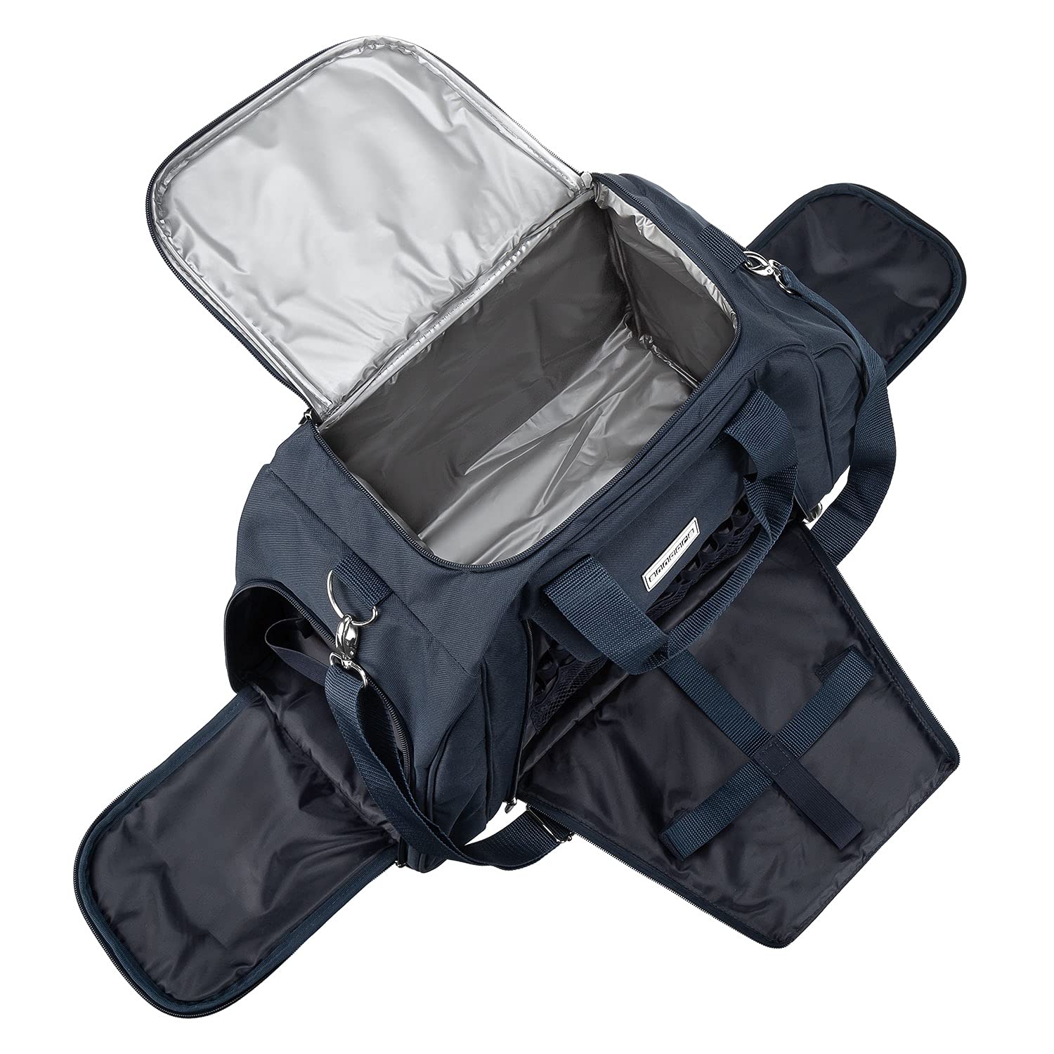 anndora Picknicktasche mit Kühlfach Navy blau weiß gestreift 29 Teile 4 Personen