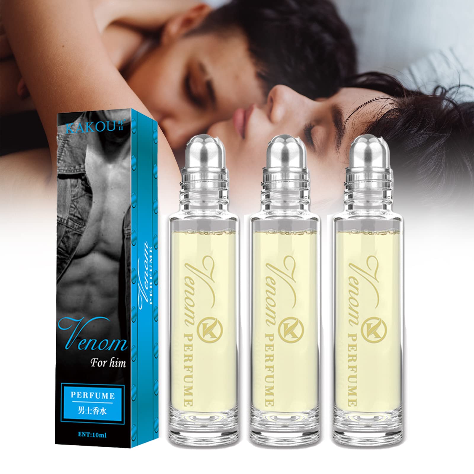 Roll-on Pheremone Perfume, Pheromone Based Body Scent, Long Lasting Pheromone Perfume, Box Rose Pheromone Perfume, Pheromone Essential Oil for Women and Man (Male models 3pcs)
