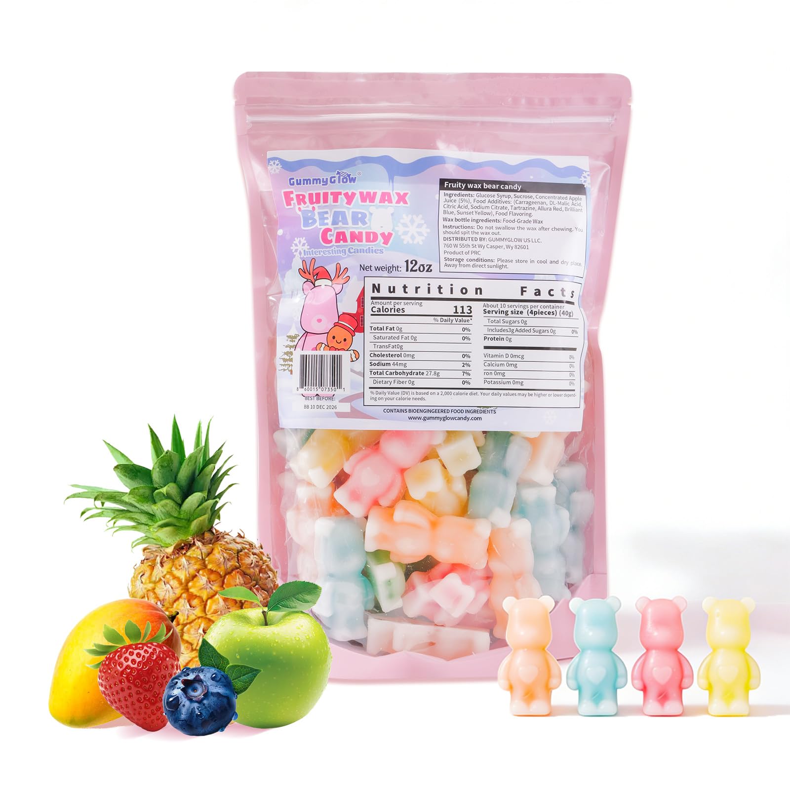 Upgraded Edible Wax Candy Bears - Chewy Retro Sweets with 5 Fruity Flavours, 12oz Pack. Ideal for Parties, ASMR Snacks, Viral TikTok Treats & Novelty Vintage Treats