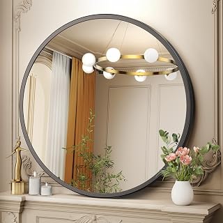 Brightify 36 inch Black Round Mirror, Round Black Bathroom Mirror for Wall, Metal Framed Circle Black Mirror for Vanity, Wall Mounted Circular Black Mirror for Bathroom Vanity Wall Decor