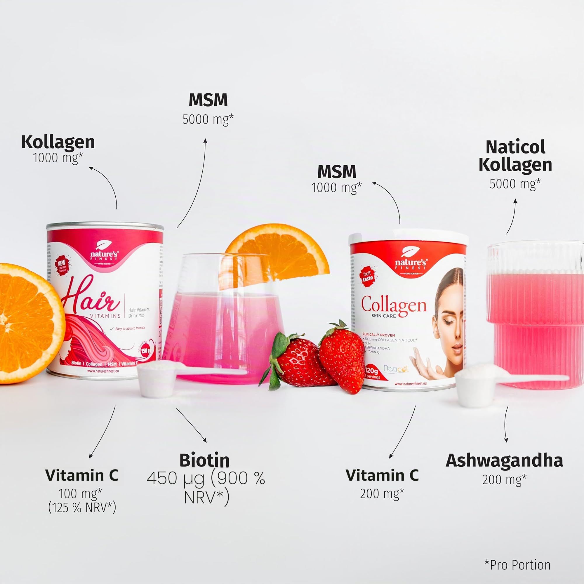 Nature's Finest by Nutrisslim Sie Glänzt Paket - Haut- & Haarpflege mit Kollagen, Biotin & Vitamin C, MSM & Ashwagandha - Für Erwachsene, Fördert gesunde Haut & kräftiges Haar, Sofortige Wirkung