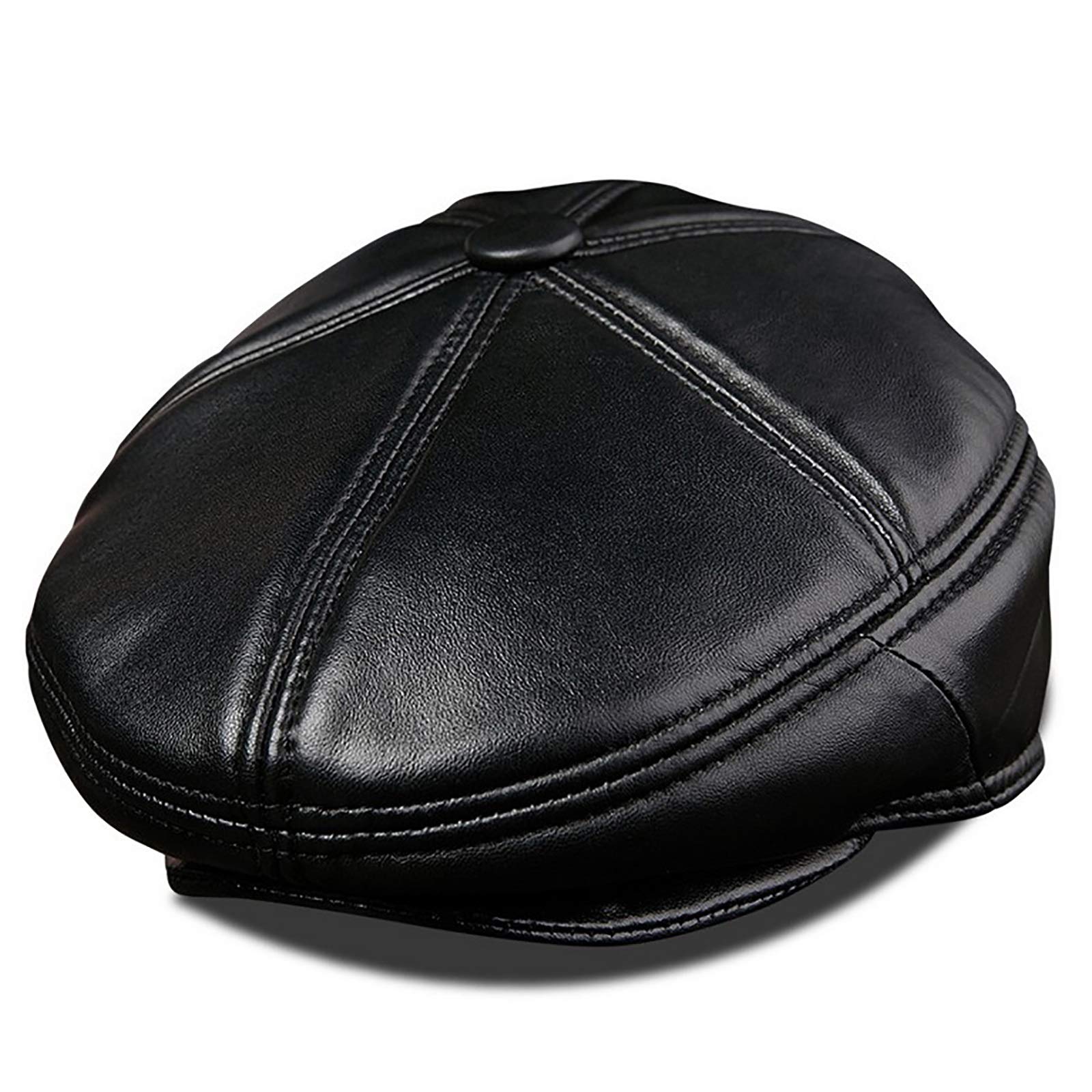 Sombreros de invierno, hombres boina de cuero piel de oveja vintage tapa de pico invierno para ancianos