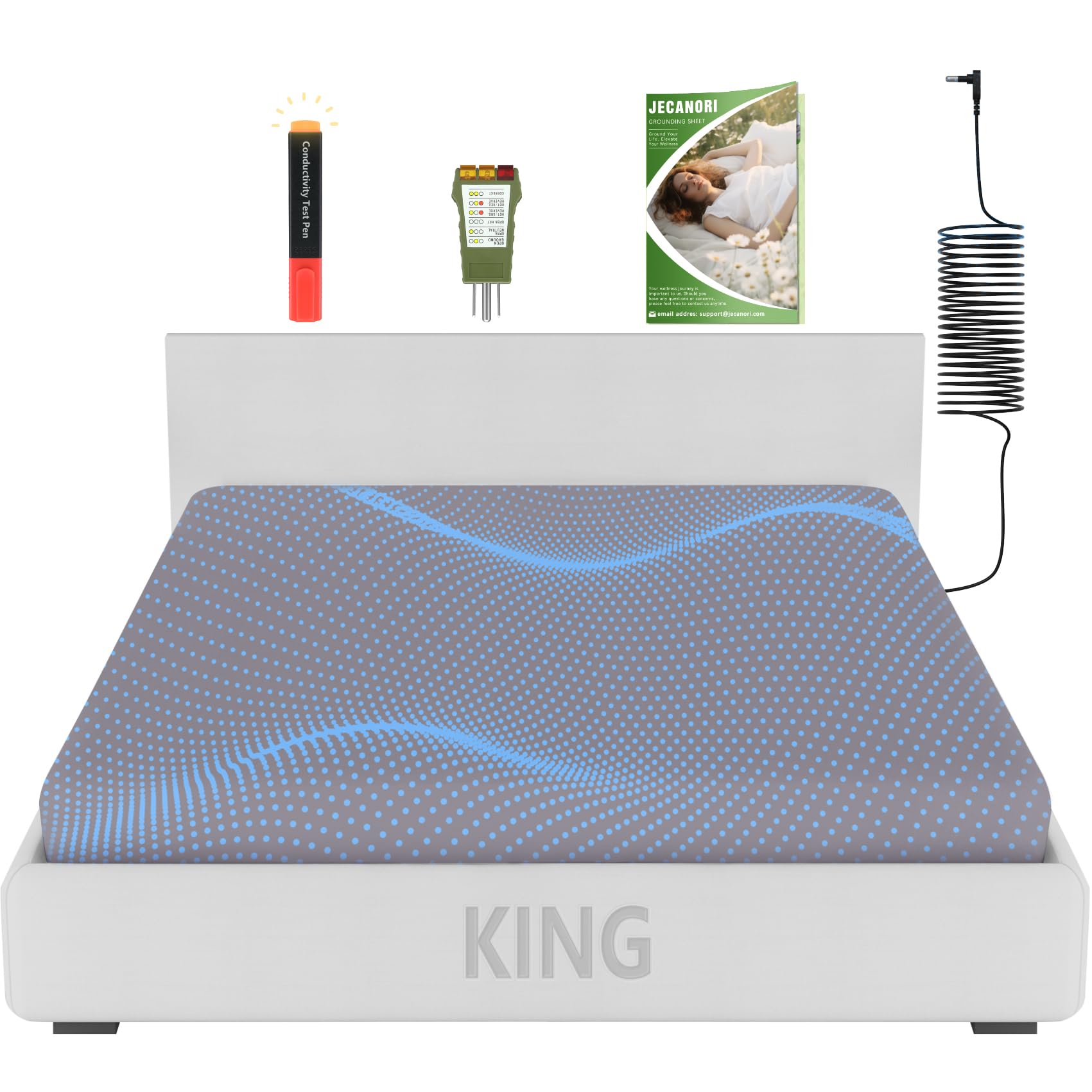 Jecanori Grounding Sheet King Size, Earthing Grounded Fitted Bed Sheet, 95% Organic Cotton + 5% Pure Silver Fiber, for Improved Sleep & Wellness