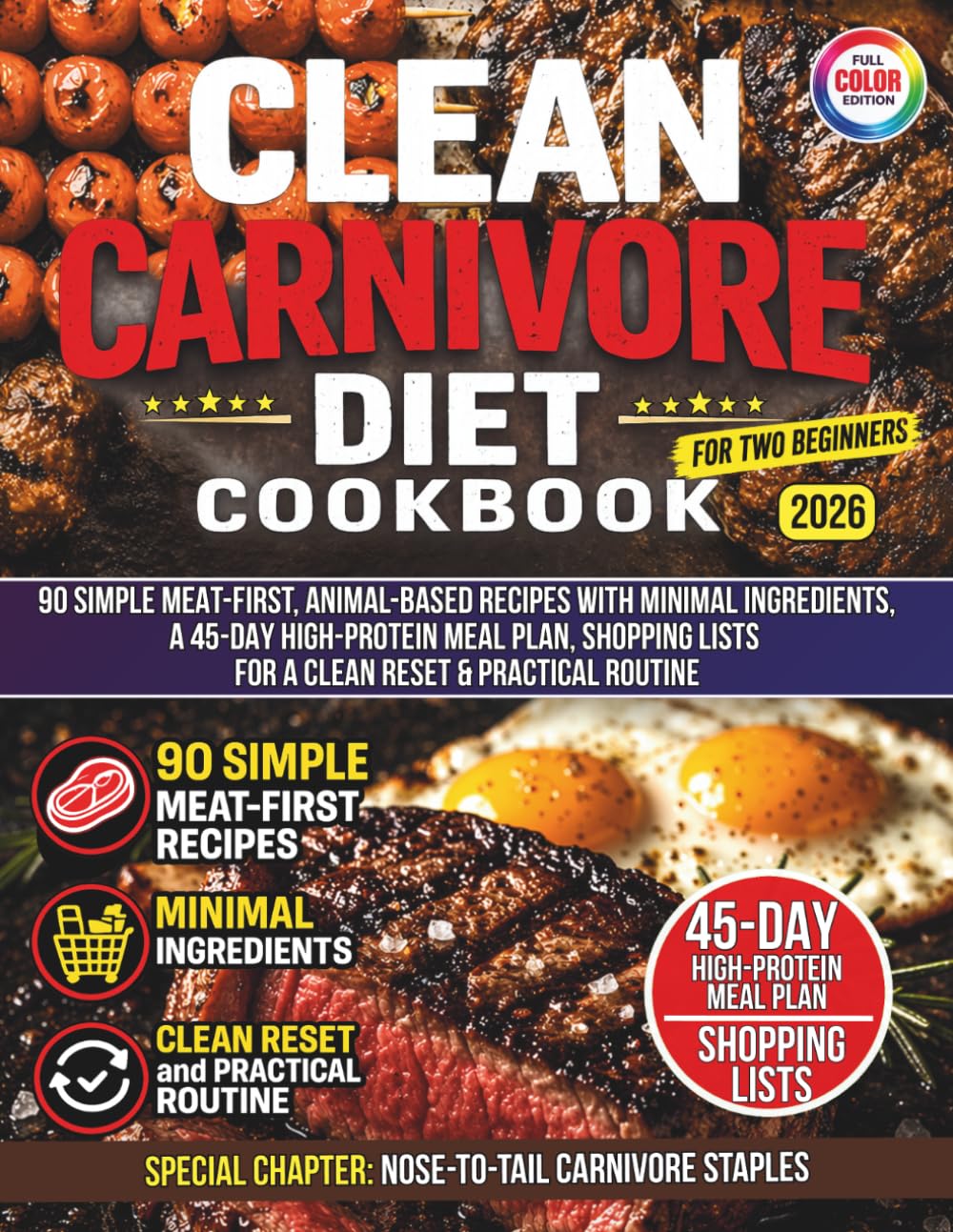 Clean Carnivore Diet Cookbook for Two Beginners: Simple Meat-First, Animal-Based Recipes with Minimal Ingredients, a 45-Day High-Protein Meal Plan, Shopping Lists for a Clean Reset & Practical Routine