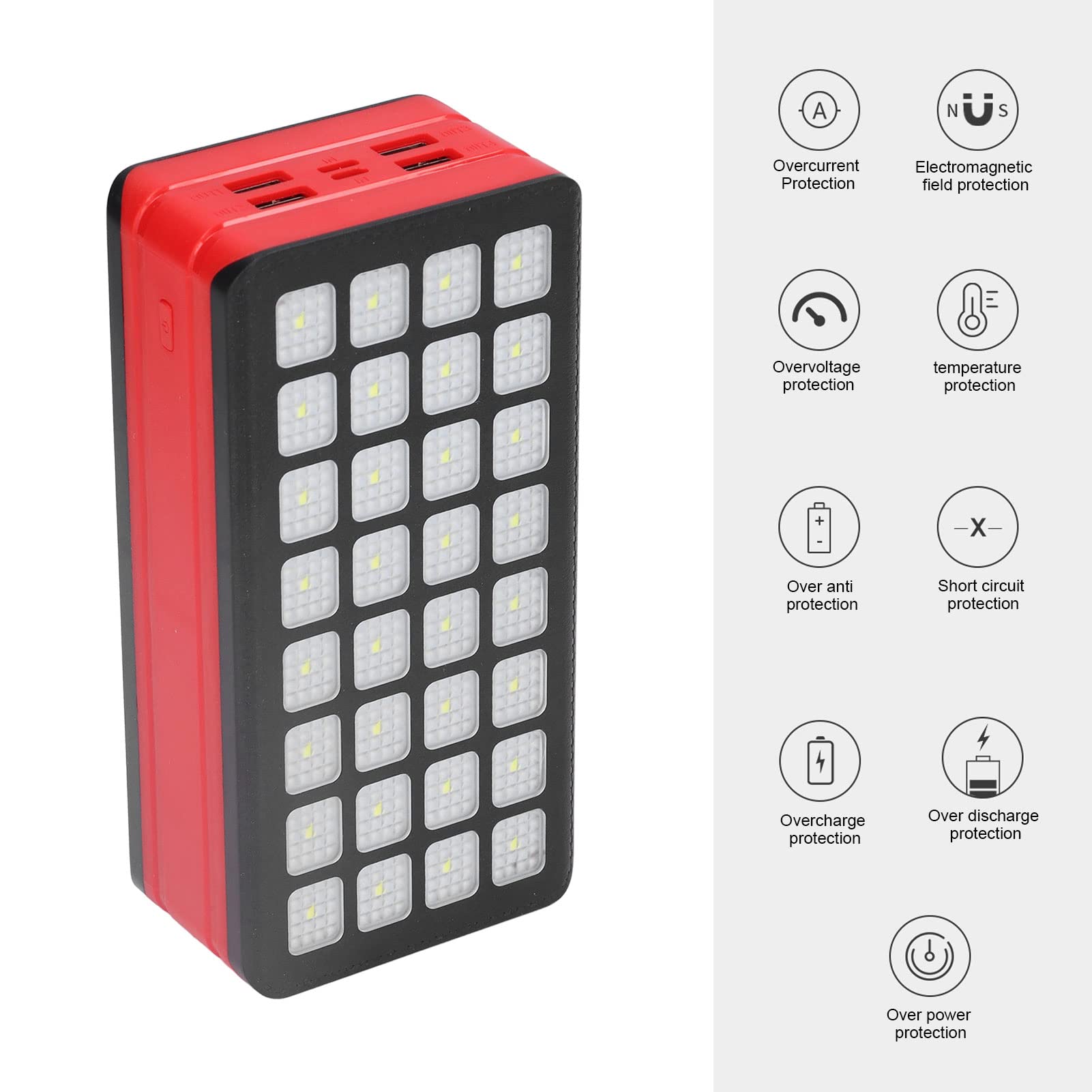 Caricabatterie Portatile For Telefono, Power Bank Solare Di Grande Capacità Da 50000 MAh Con 32 Lampadine A LED, Luce Forte E Bassa, Batteria Esterna A Ricarica Rapida For Emergenza Pesca