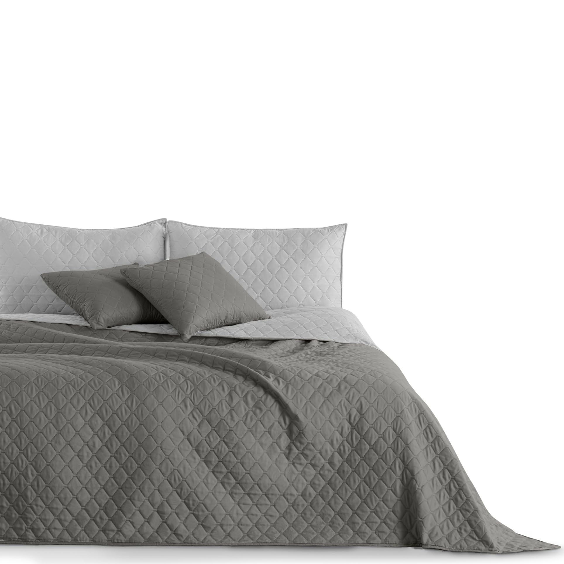 Decoking Grey King/Super King 260 X 280 Cm Reversible Bedspread Steel Silver Quilted Ultrasonic Lightweight Microfibre Axel