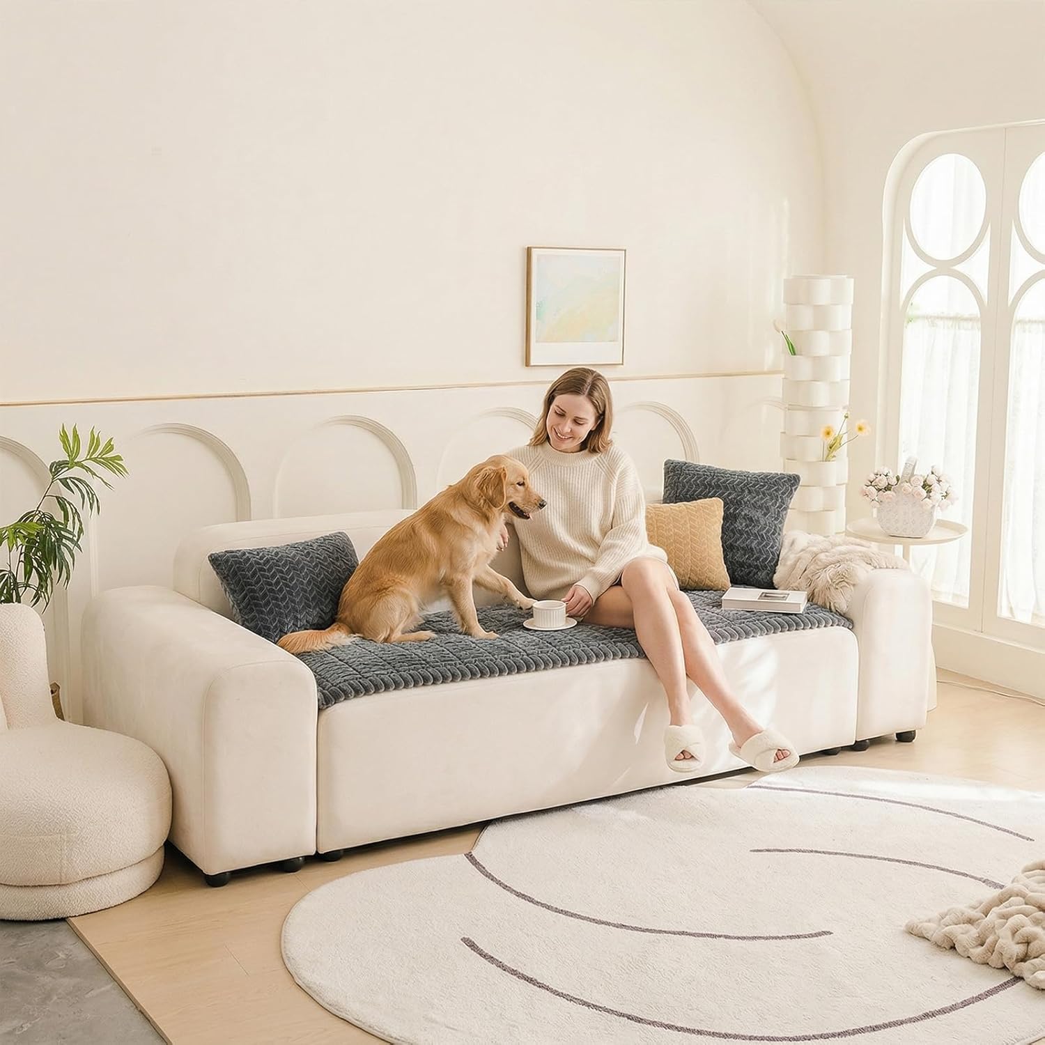 KRFOONN Non Slip Couch Cover for Dogs Washable Sofa Covers for 3 Cushion Couch Cushion Covers Sofa Slipcovers Couches Furniture Protector for Dogs Pets Mat (Dark Grey, 27.6" x 82.7")