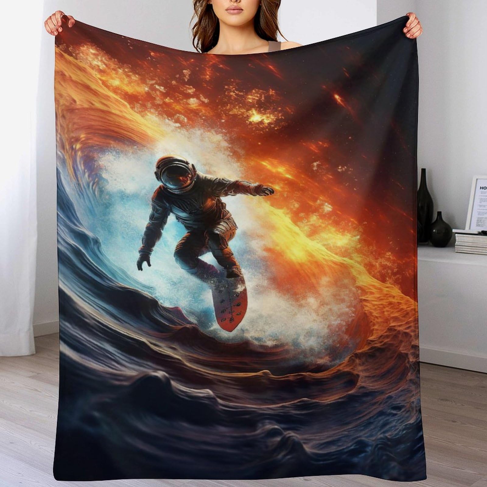 Couverture canapé lavable en flanelle polaire anti-froid motif astronaute 130x180
