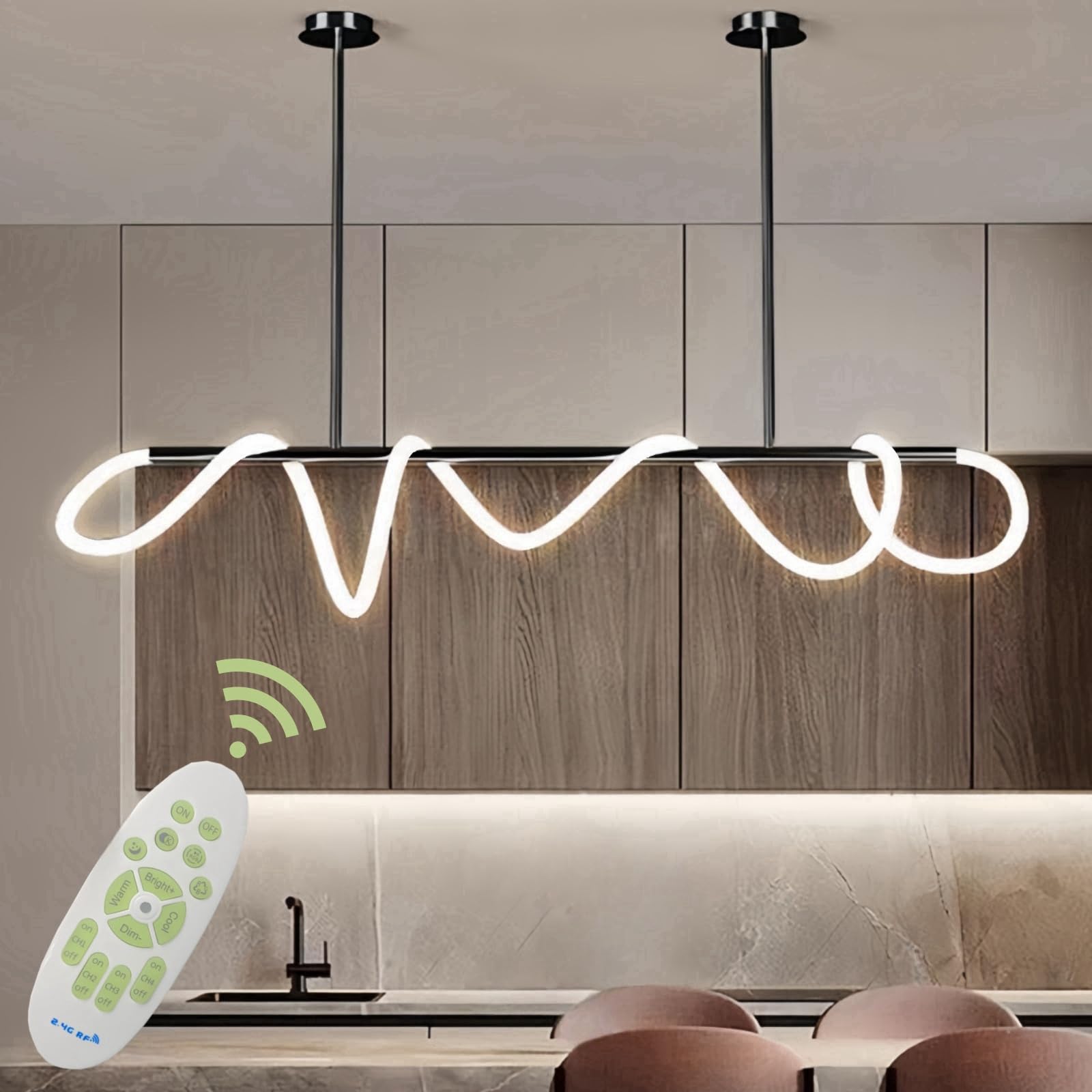 47.25" Kitchen Island Lighting,Adjustable Height Linear Chandelier,Led Dimmable Aluminum DIY Shapes Ceiling Pendant Light Fixtures with Remote Control for Dining Room,Living Room