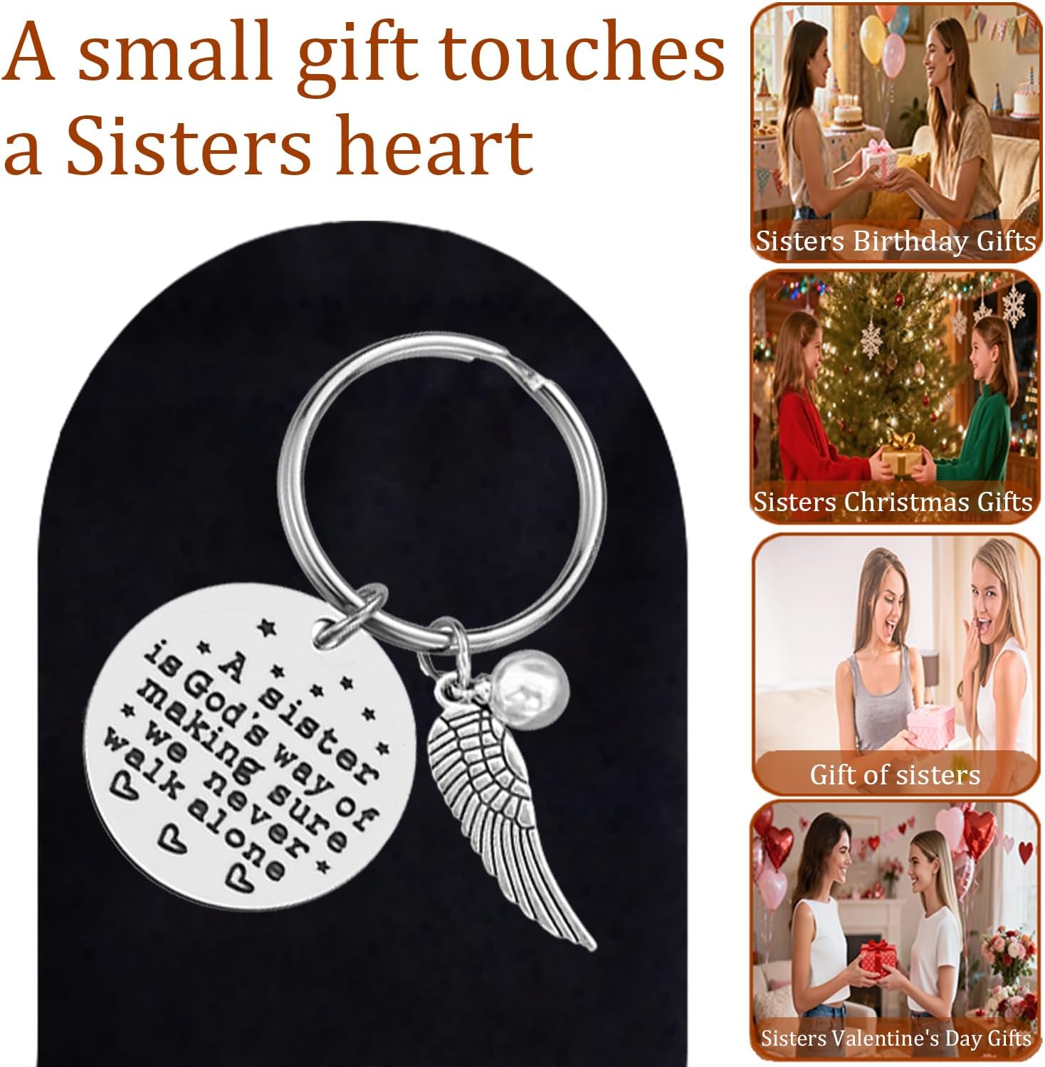 Sister Gifts - A Sister is God's Way of Making Sure We Never Walk Alone Keychain Key ring for Sister’s Birthday Christmas Gifts - Image 5