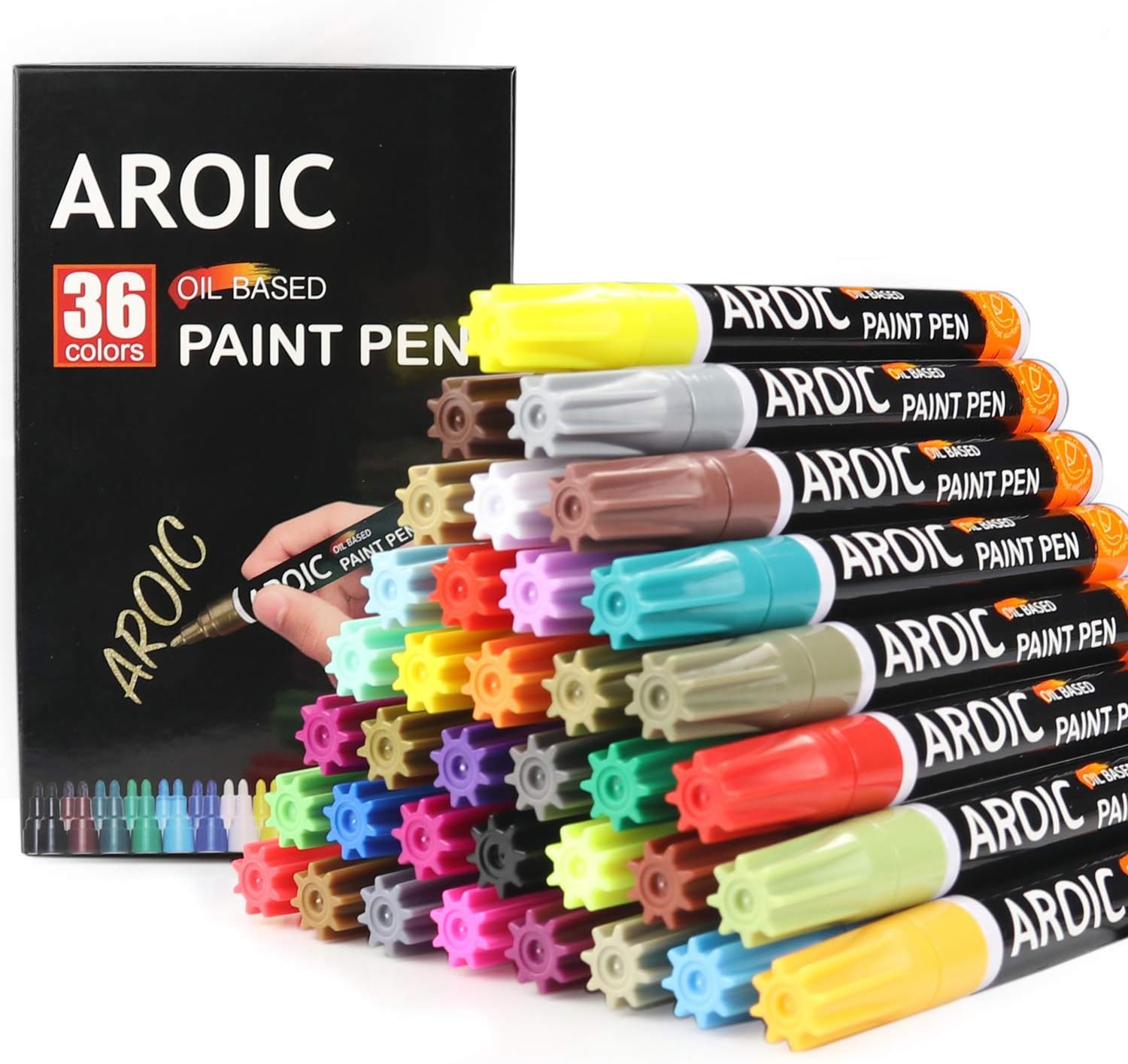 AROIC 36 Pack Paint Pens for Rock Painting - Write On Anything. Paint pens for Rock, Wood, Metal, Plastic, Glass, Canvas, Ceramic & More! Low-Odor, Oil-Based, Medium-Tip Paint Markers